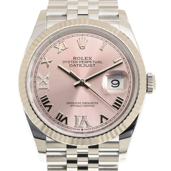 NEW ROLEX DATEJUST 126234-0031 PINK, ROMAN VI AND IX SET WITH DIAMONDS