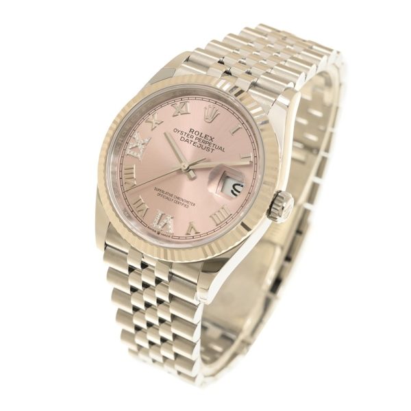 NEW ROLEX DATEJUST 126234-0031 PINK, ROMAN VI AND IX SET WITH DIAMONDS