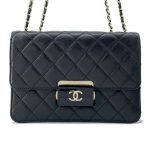 CHANEL Beauty Padlock Flap CC Logo ChainShoulder Bag Black Calf Leather