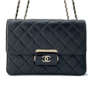 CHANEL Beauty Padlock Flap CC Logo ChainShoulder Bag Black Calf Leather