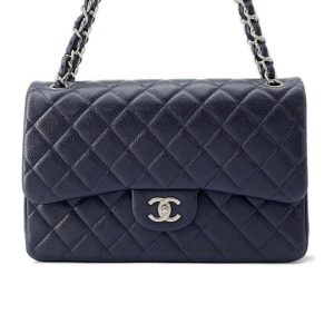 CHANEL Matelasse W Flap ChainShoulder Bag Navy A58600 Caviar Leather Size 30