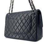 CHANEL Matelasse W Flap ChainShoulder Bag Navy A58600 Caviar Leather Size 30