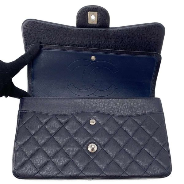 CHANEL Matelasse W Flap ChainShoulder Bag Navy A58600 Caviar Leather Size 30