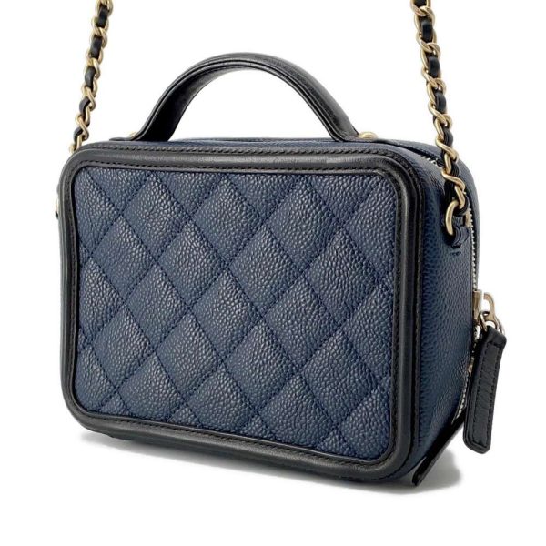 CHANEL Filigree 2way vanity bag Navy A93342 Caviar Leather