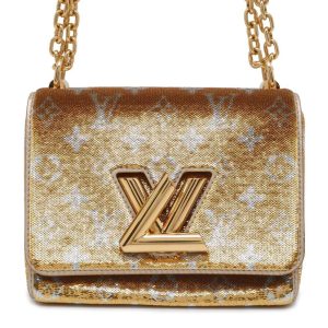 LOUIS VUITTON Twist Gold/Silver M52906 Smooth Cowhide Leather Sequins Monogram・Pattern Size PM