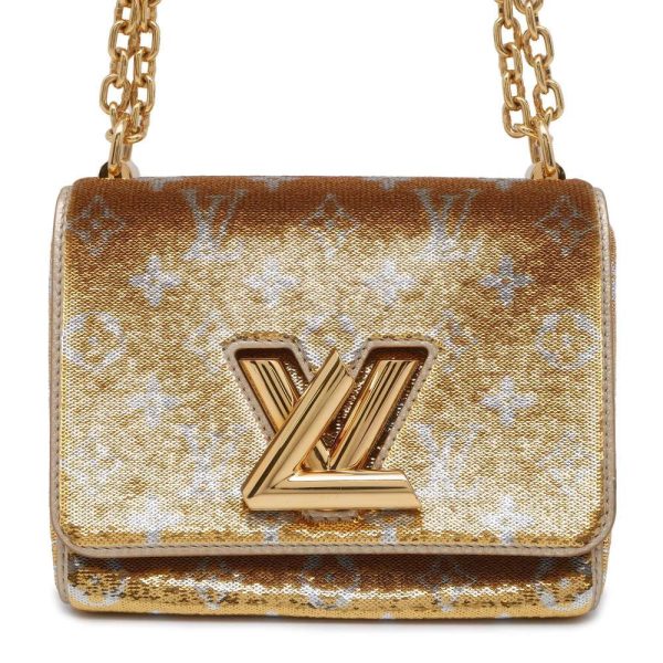 LOUIS VUITTON Twist Gold/Silver M52906 Smooth Cowhide Leather Sequins Monogram・Pattern Size PM