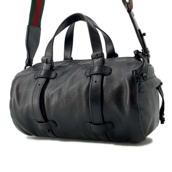 GUCCI Double G Duffle Shoulder Bag Black 725701 Leather Size Small