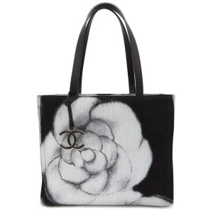 CHANEL Camellia Tote Bag Black/Gray A91421 Canvas Size Medium