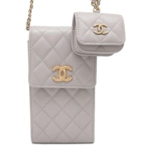 CHANEL Matelasse Smartphone & Airpods PROCase ChainShoulder Gray AP2970 Caviar Leather