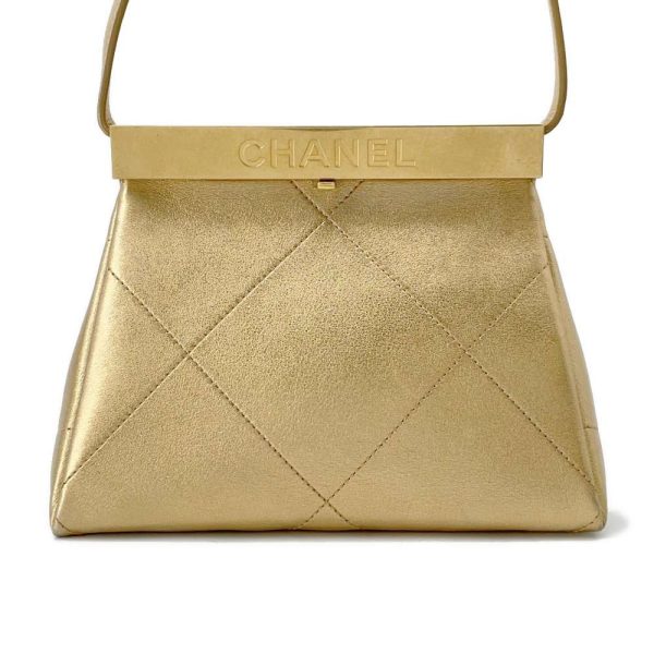 CHANEL Kiss Rock Frame Shoulder Bag Gold Leather