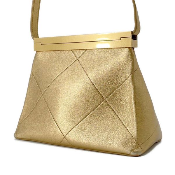 CHANEL Kiss Rock Frame Shoulder Bag Gold Leather