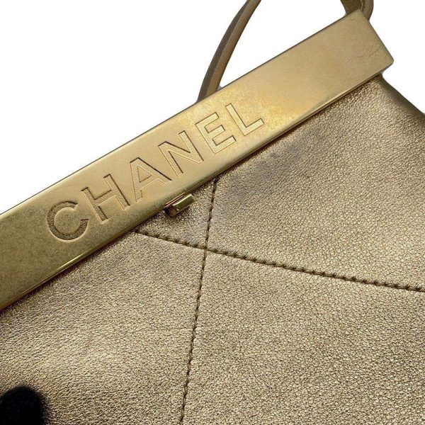 CHANEL Kiss Rock Frame Shoulder Bag Gold Leather