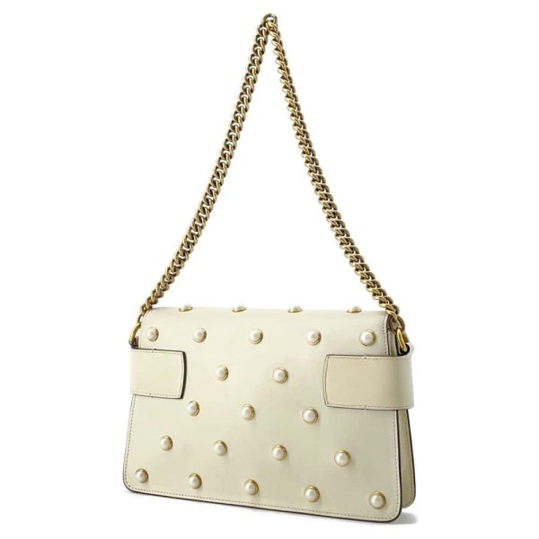 GUCCI Broadway ChainShoulder Bag White 453778 Leather Faux Pearl Rhinestone