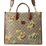 GUCCI Interlocking G flower print tote Brown/Beige 674148 PVC Leather Size Medium