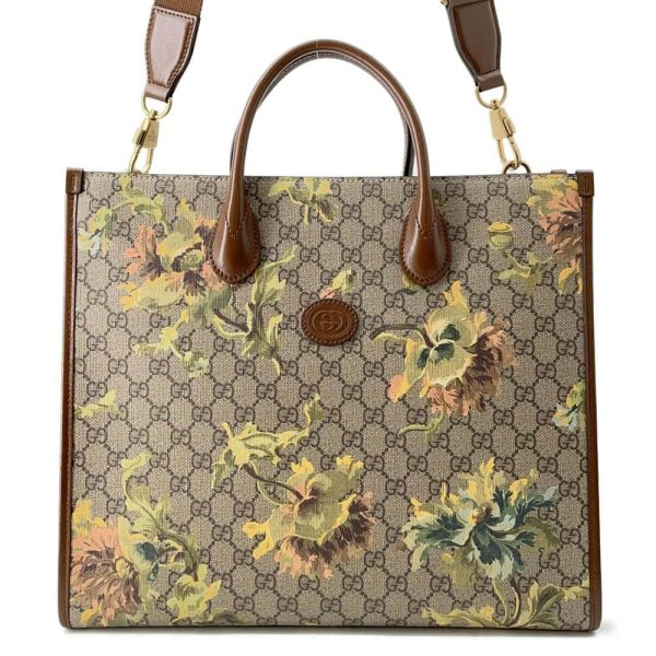 GUCCI Interlocking G flower print tote Brown/Beige 674148 PVC Leather Size Medium