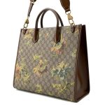 GUCCI Interlocking G flower print tote Brown/Beige 674148 PVC Leather Size Medium