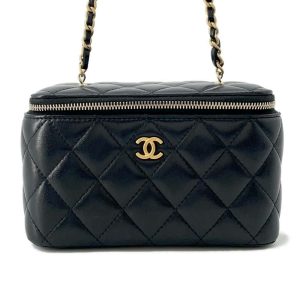 CHANEL Matelasse Ball Chain Vanity Bag Black AP2303 Lambskin