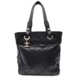 CHANEL Paris-Biarritz Handbag Black A34208 Lambskin Canvas Size PM