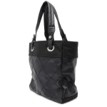 CHANEL Paris-Biarritz Handbag Black A34208 Lambskin Canvas Size PM