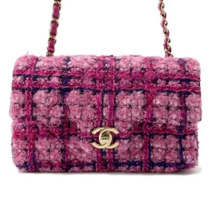 CHANEL Mini Classic Shoulder Bag Pink/Fuchsia/Navy Blue/Black A69900 Wool Cotton Mix Fiber Size 20