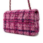 CHANEL Mini Classic Shoulder Bag Pink/Fuchsia/Navy Blue/Black A69900 Wool Cotton Mix Fiber Size 20