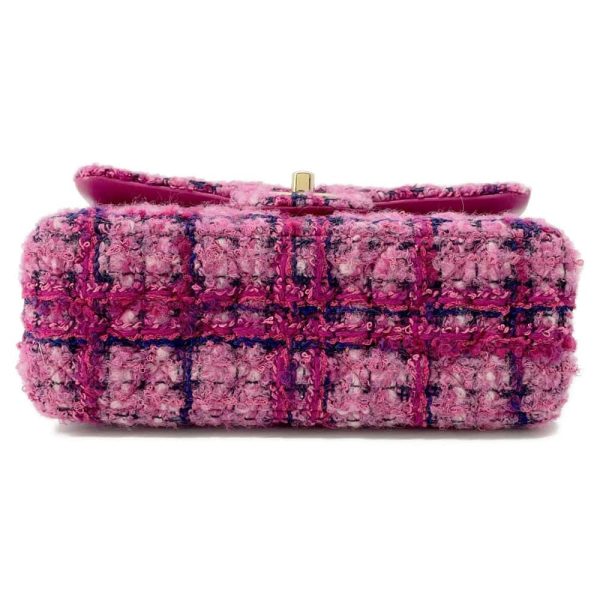 CHANEL Mini Classic Shoulder Bag Pink/Fuchsia/Navy Blue/Black A69900 Wool Cotton Mix Fiber Size 20