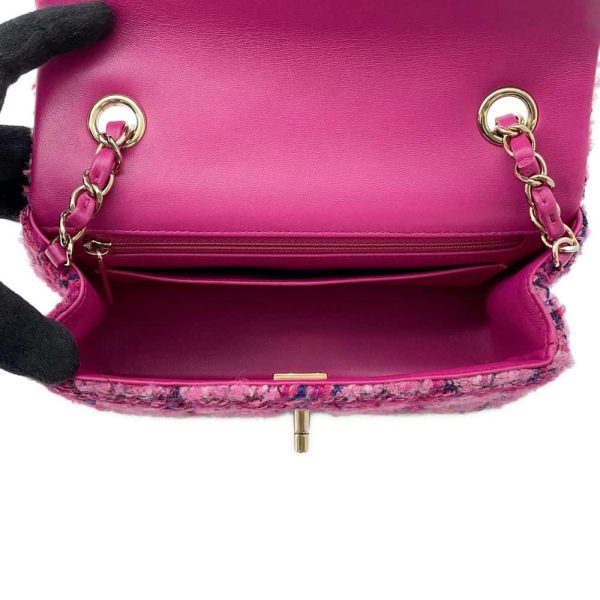 CHANEL Mini Classic Shoulder Bag Pink/Fuchsia/Navy Blue/Black A69900 Wool Cotton Mix Fiber Size 20