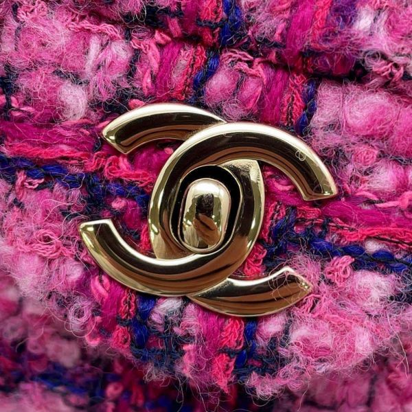 CHANEL Mini Classic Shoulder Bag Pink/Fuchsia/Navy Blue/Black A69900 Wool Cotton Mix Fiber Size 20