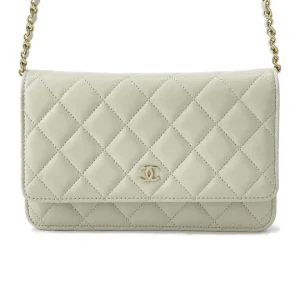 CHANEL Chain wallet Light Gray AP0250 Caviar Leather