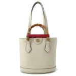 GUCCI Diana Bamboo Handbag White 750396 Leather Size Small