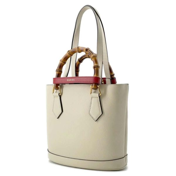 GUCCI Diana Bamboo Handbag White 750396 Leather Size Small