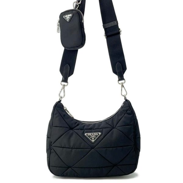 PRADA Tessuto Quilt Shoulder Bag Black 1BC151 Nylon