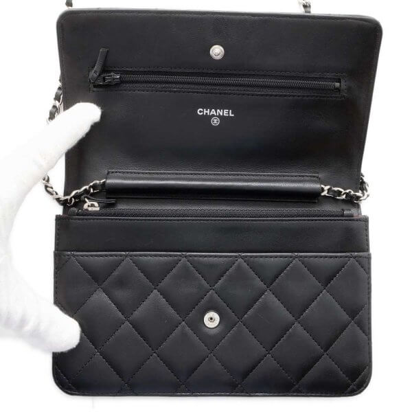 HERMES Matelasse Chain wallet Black A33814 Lambskin